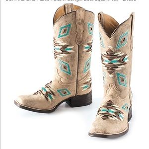 Corral Distressed Aztec Square Toe Cowgirl Boot
